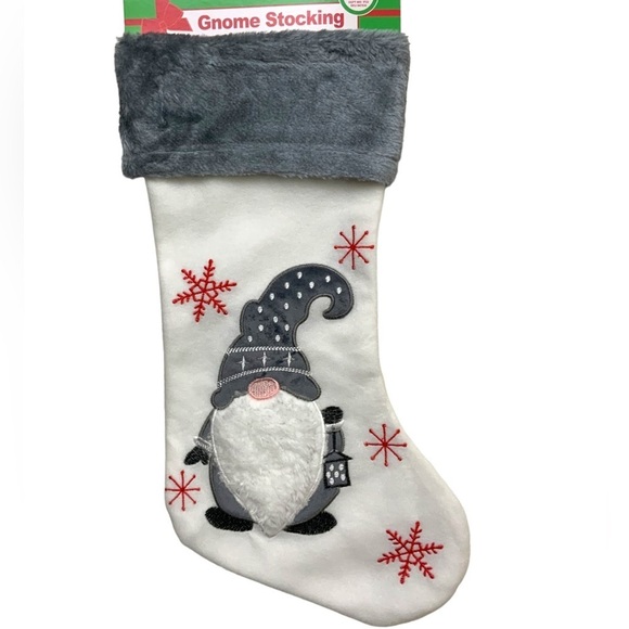 Gnome Christmas Stocking Embroidery Embellishments 17 inches White Grey - Picture 14 of 14